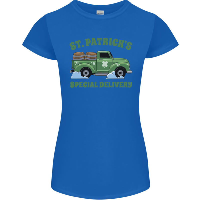 St Patricks Beer Delivery Funny Alcohol Guiness Womens Petite Cut T-Shirt Royal Blue