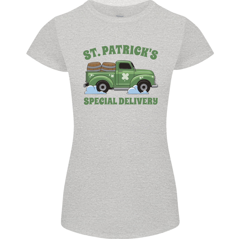 St Patricks Beer Delivery Funny Alcohol Guiness Womens Petite Cut T-Shirt Sports Grey