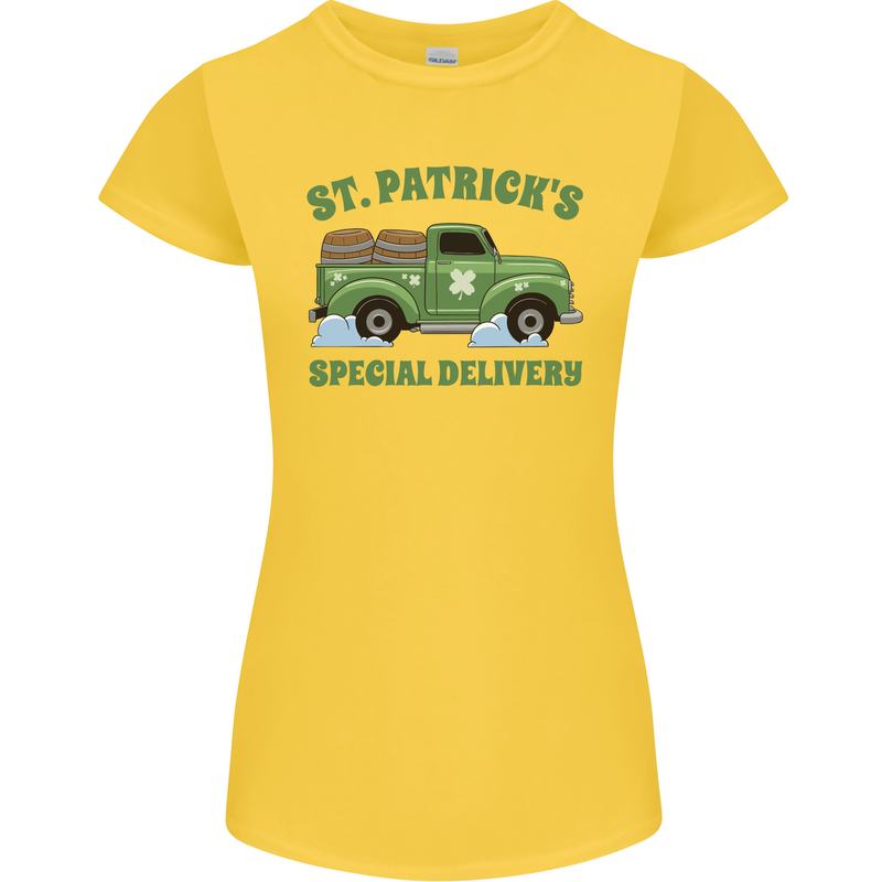 St Patricks Beer Delivery Funny Alcohol Guiness Womens Petite Cut T-Shirt Yellow