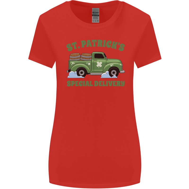 St Patricks Beer Delivery Funny Alcohol Guiness Womens Wider Cut T-Shirt Red