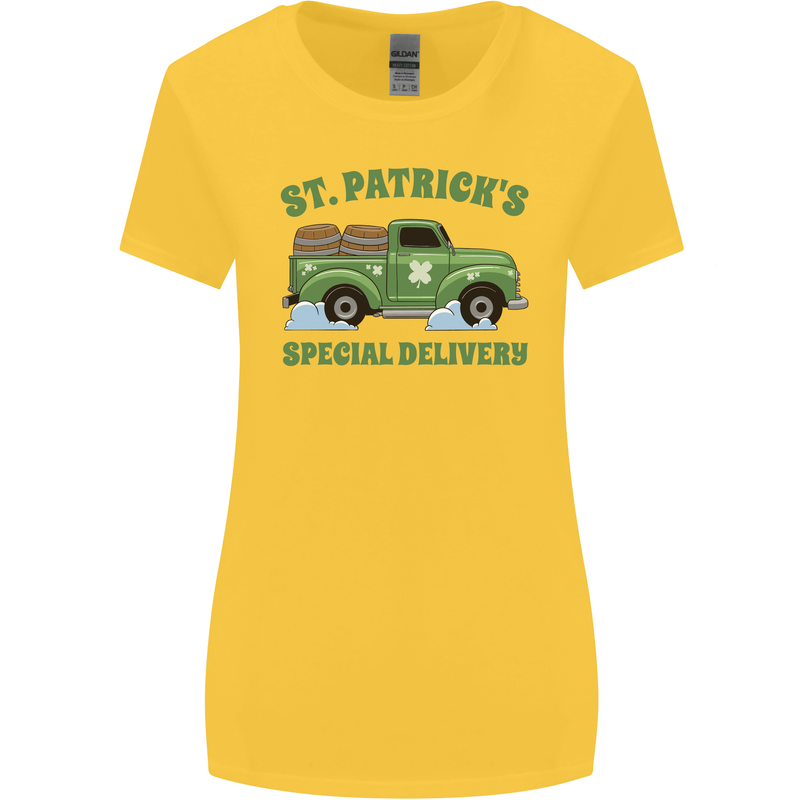 St Patricks Beer Delivery Funny Alcohol Guiness Womens Wider Cut T-Shirt Yellow
