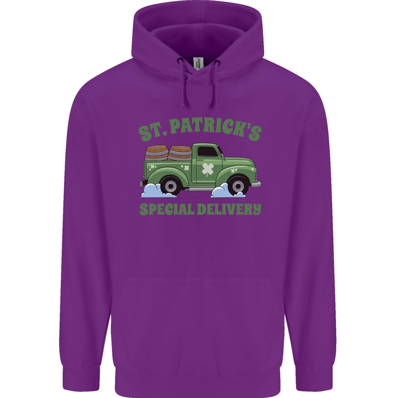St Patricks Beer Delivery Funny Alcohol Guinness Childrens Kids Hoodie Purple
