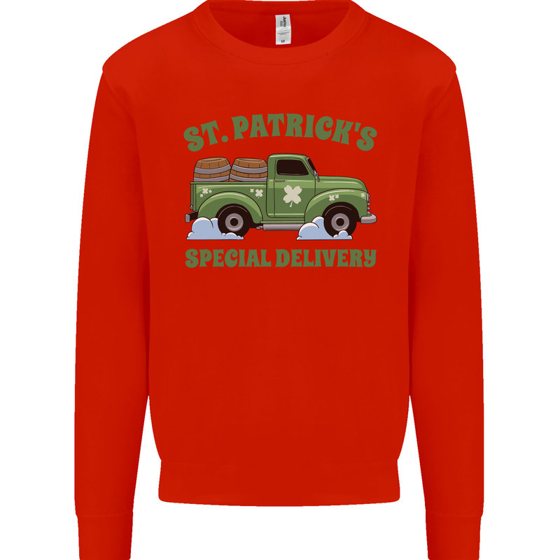 St Patricks Beer Delivery Funny Alcohol Guinness Kids Sweatshirt Jumper Bright Red