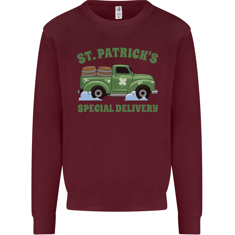 St Patricks Beer Delivery Funny Alcohol Guinness Kids Sweatshirt Jumper Maroon