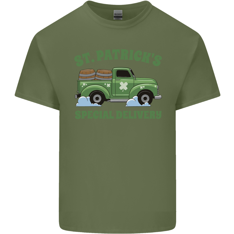 St Patricks Beer Delivery Funny Alcohol Guinness Mens Cotton T-Shirt Tee Top Military Green