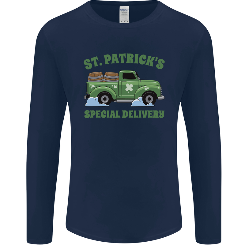 St Patricks Beer Delivery Funny Alcohol Guinness Mens Long Sleeve T-Shirt Navy Blue