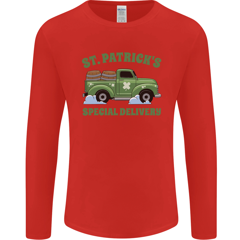 St Patricks Beer Delivery Funny Alcohol Guinness Mens Long Sleeve T-Shirt Red