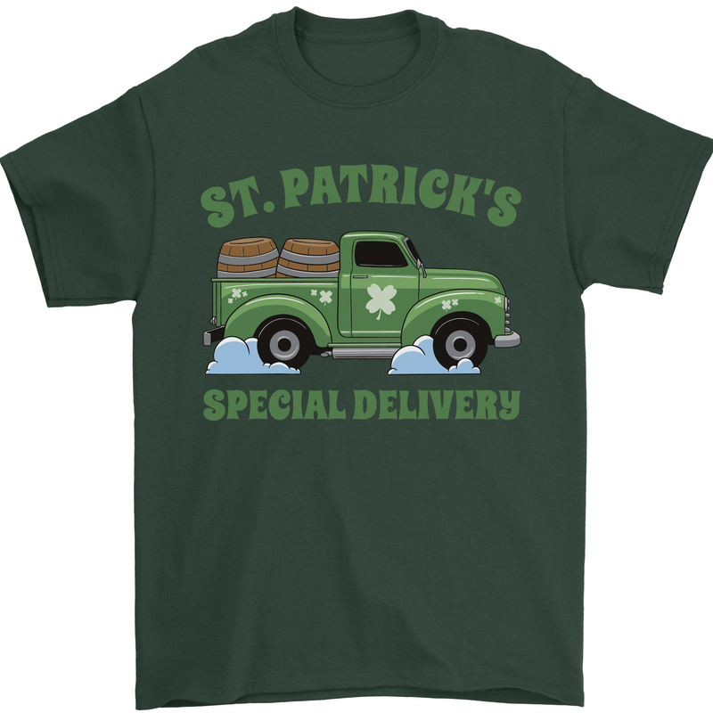 St Patricks Beer Delivery Funny Alcohol Guinness Mens T-Shirt 100% Cotton Forest Green