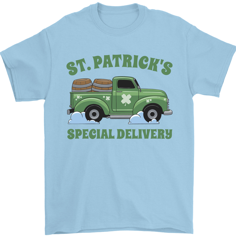 St Patricks Beer Delivery Funny Alcohol Guinness Mens T-Shirt 100% Cotton Light Blue