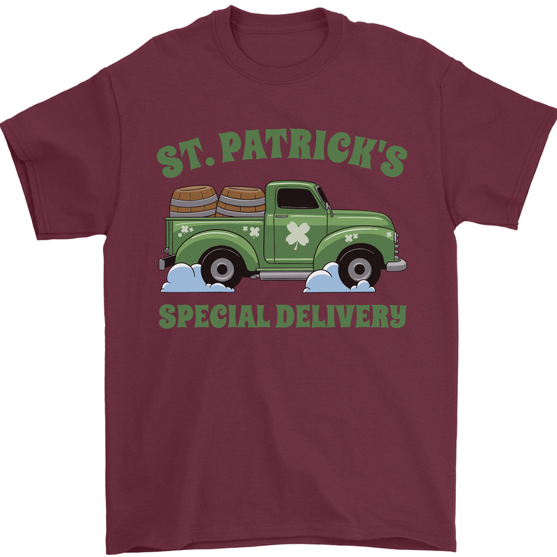 St Patricks Beer Delivery Funny Alcohol Guinness Mens T-Shirt 100% Cotton Maroon