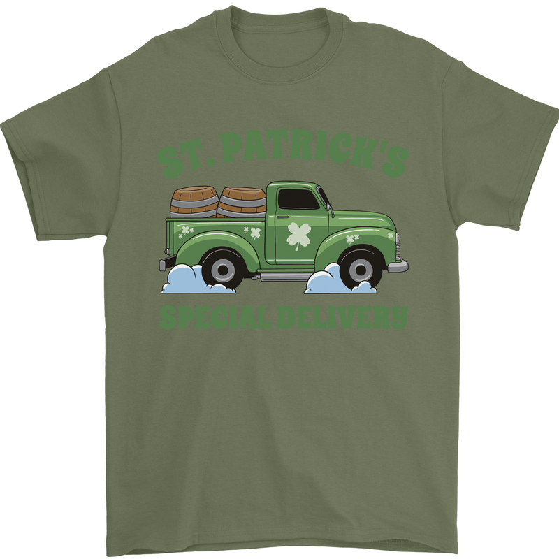 St Patricks Beer Delivery Funny Alcohol Guinness Mens T-Shirt 100% Cotton Military Green