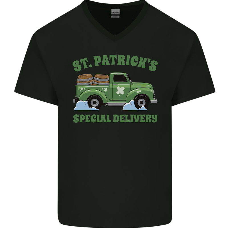 St Patricks Beer Delivery Funny Alcohol Guinness Mens V-Neck Cotton T-Shirt Black