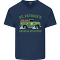 St Patricks Beer Delivery Funny Alcohol Guinness Mens V-Neck Cotton T-Shirt Navy Blue