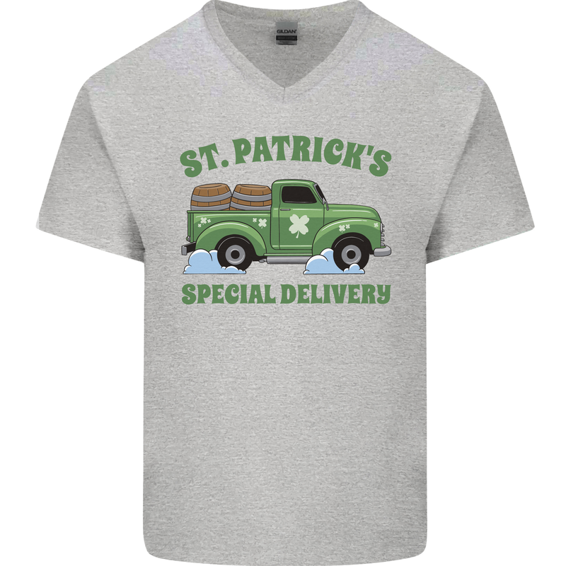 St Patricks Beer Delivery Funny Alcohol Guinness Mens V-Neck Cotton T-Shirt Sports Grey