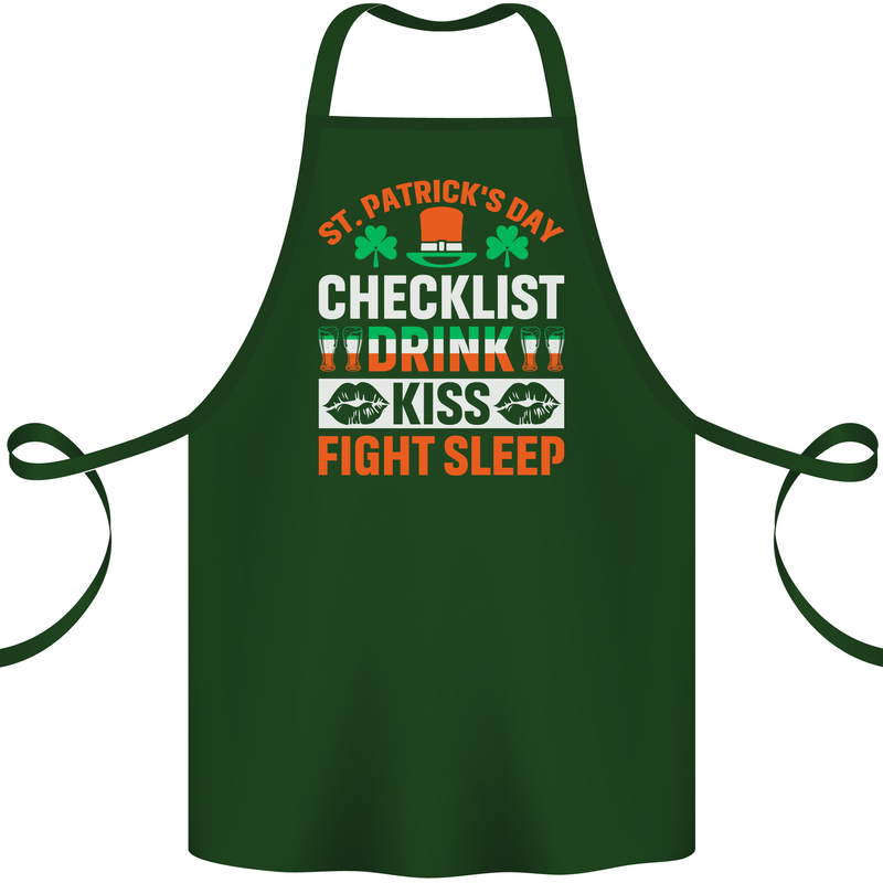 St Patricks Day Checklist Dring Kiss Fight Funny Cotton Apron 100% Organic Forest Green