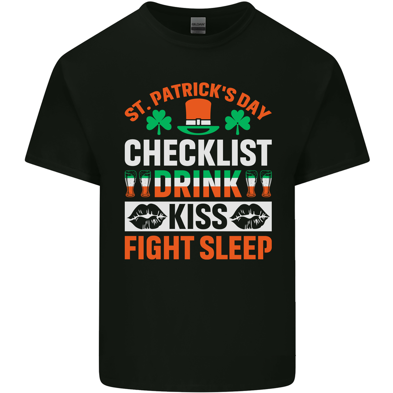 St Patricks Day Checklist Dring Kiss Fight Funny Mens Cotton T-Shirt Tee Top Black