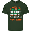 St Patricks Day Checklist Dring Kiss Fight Funny Mens Cotton T-Shirt Tee Top Forest Green