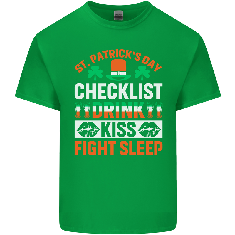 St Patricks Day Checklist Dring Kiss Fight Funny Mens Cotton T-Shirt Tee Top Irish Green