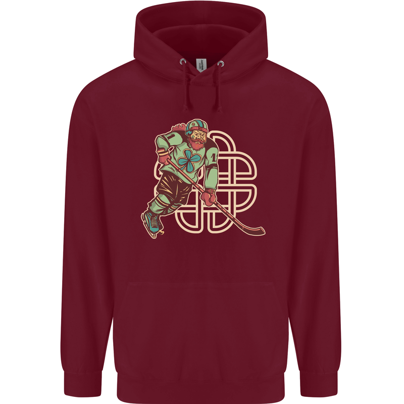 St Patricks Day Ice Hockey Childrens Kids Hoodie Maroon
