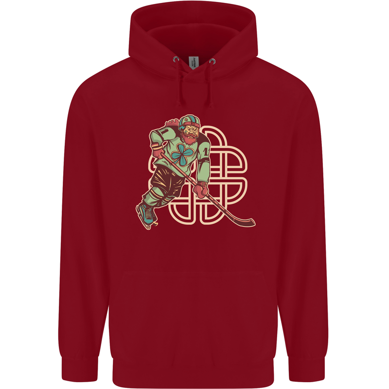 St Patricks Day Ice Hockey Childrens Kids Hoodie Red