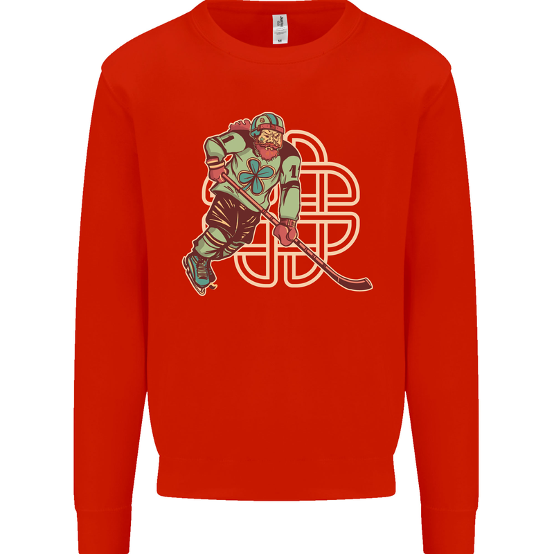 St Patricks Day Ice Hockey Kids Sweatshirt Jumper Bright Red