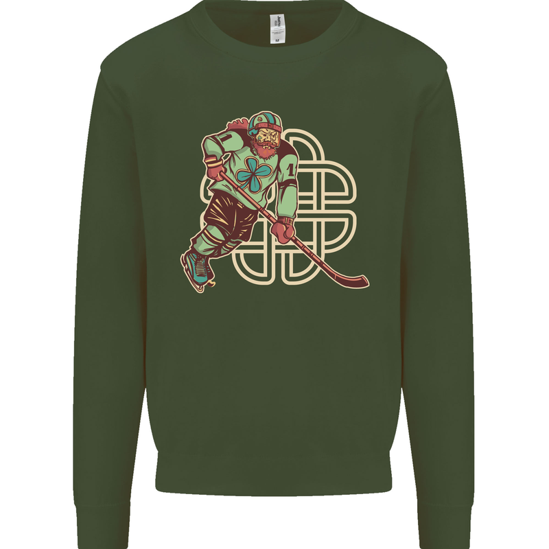 St Patricks Day Ice Hockey Kids Sweatshirt Jumper Forest Green