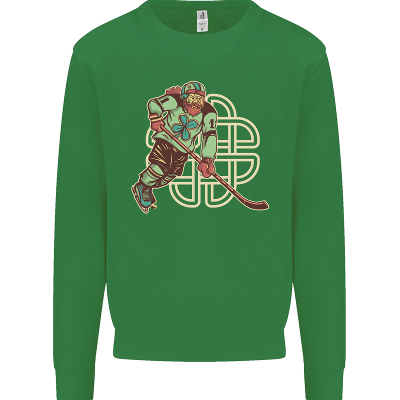 St Patricks Day Ice Hockey Kids Sweatshirt Jumper Irish Green