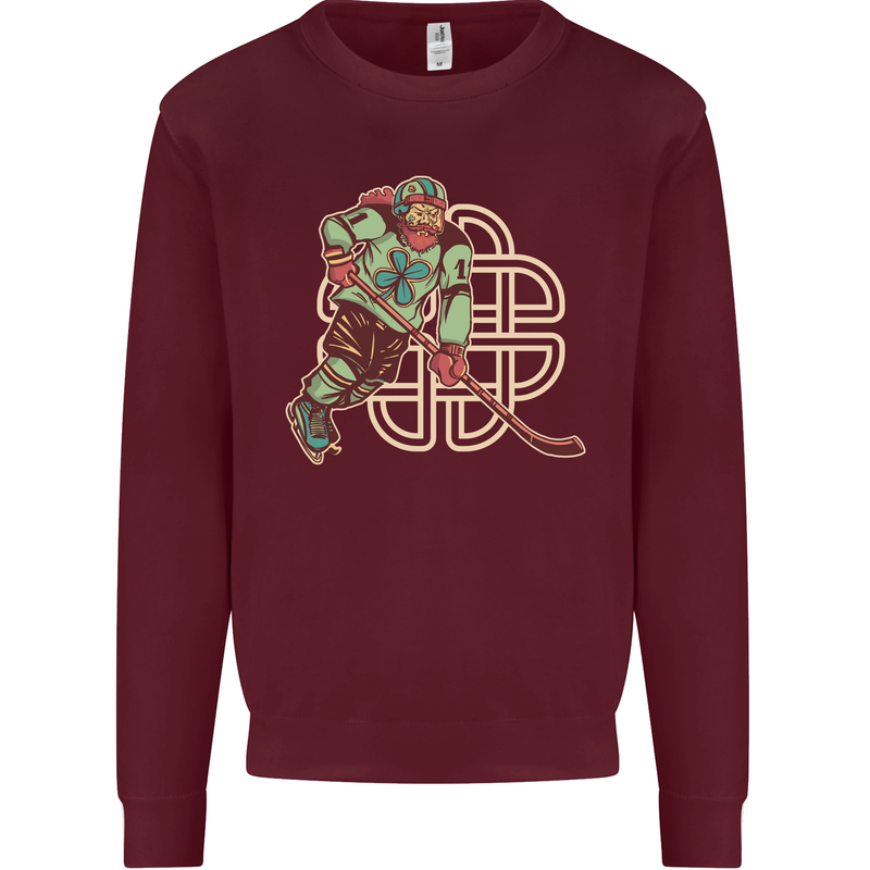 St Patricks Day Ice Hockey Kids Sweatshirt Jumper Maroon