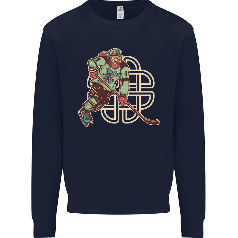 St Patricks Day Ice Hockey Kids Sweatshirt Jumper Navy Blue