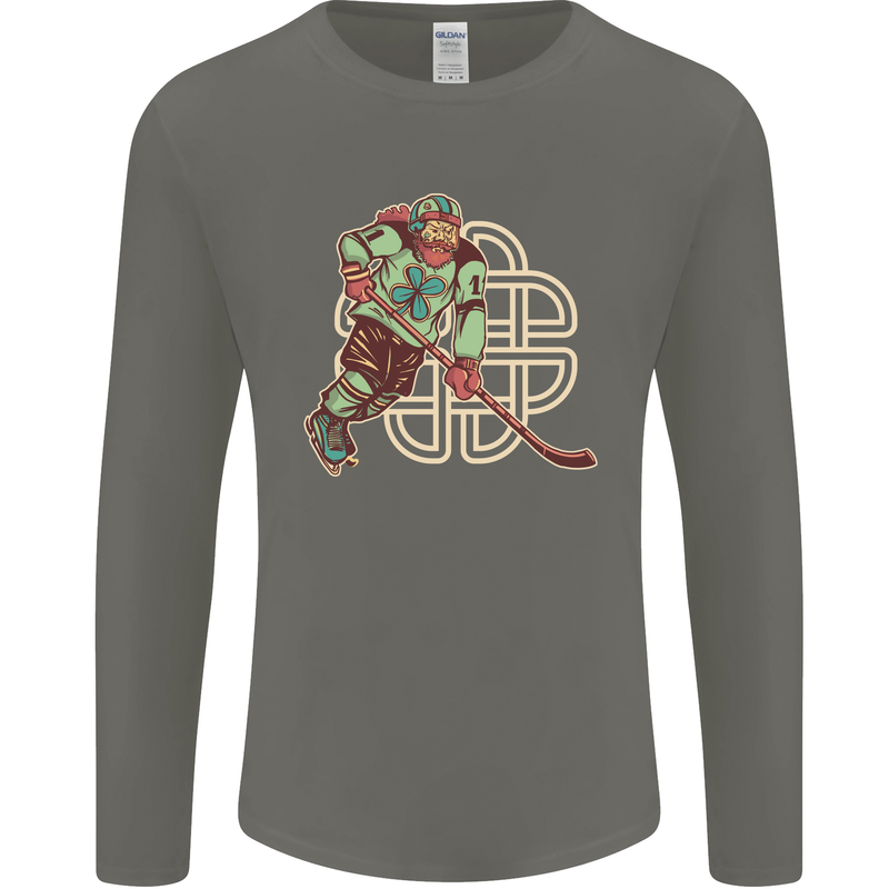 St Patricks Day Ice Hockey Mens Long Sleeve T-Shirt Charcoal