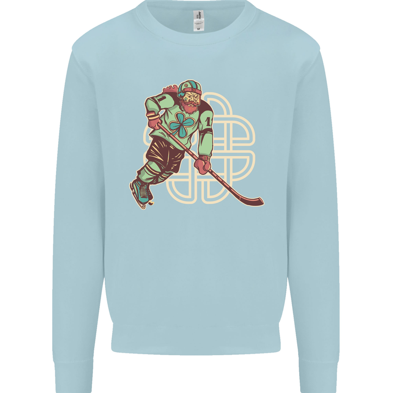 St Patricks Day Ice Hockey Mens Sweatshirt Jumper Light Blue