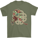 St Patricks Day Ice Hockey Mens T-Shirt 100% Cotton Military Green