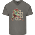 St Patricks Day Ice Hockey Mens V-Neck Cotton T-Shirt Charcoal