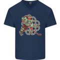 St Patricks Day Ice Hockey Mens V-Neck Cotton T-Shirt Navy Blue