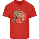 St Patricks Day Ice Hockey Mens V-Neck Cotton T-Shirt Red
