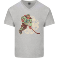 St Patricks Day Ice Hockey Mens V-Neck Cotton T-Shirt Sports Grey