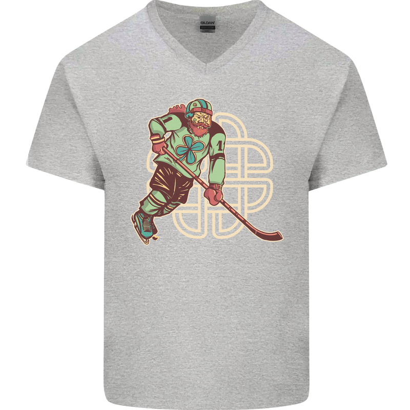 St Patricks Day Ice Hockey Mens V-Neck Cotton T-Shirt Sports Grey