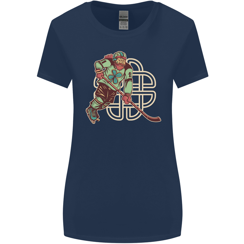 St Patricks Day Ice Hockey Womens Wider Cut T-Shirt Navy Blue