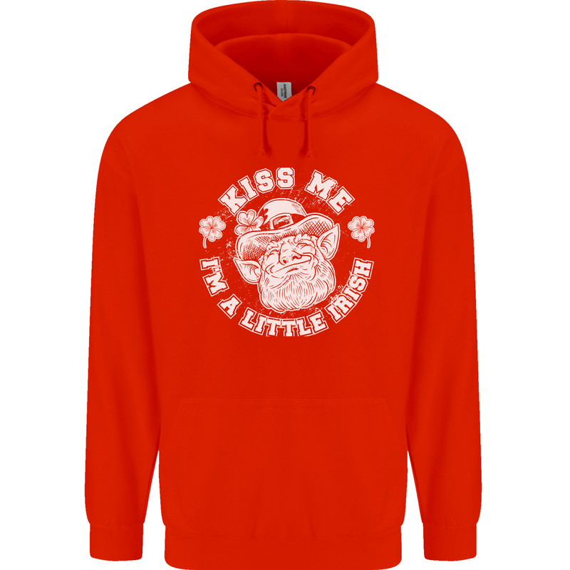 St Patricks Day Kiss Me Im a Little Bit Irish Childrens Kids Hoodie Bright Red