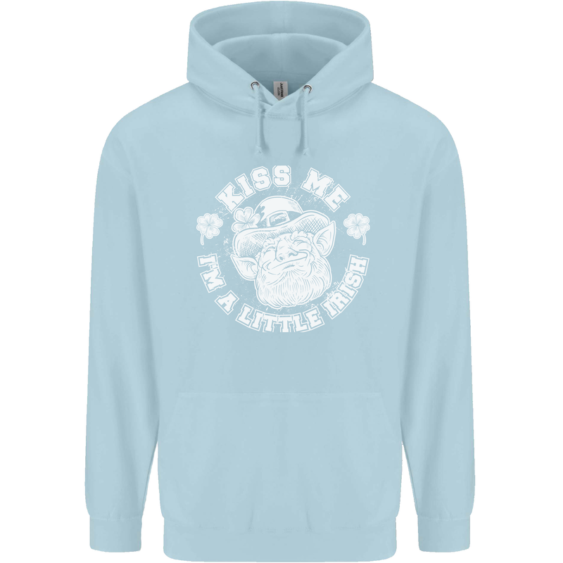 St Patricks Day Kiss Me Im a Little Bit Irish Childrens Kids Hoodie Light Blue