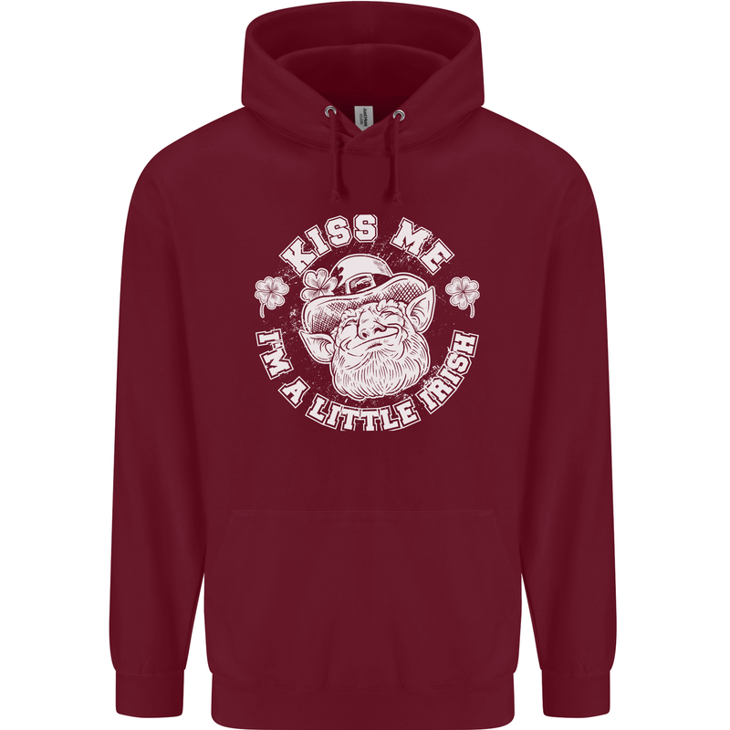 St Patricks Day Kiss Me Im a Little Bit Irish Childrens Kids Hoodie Maroon