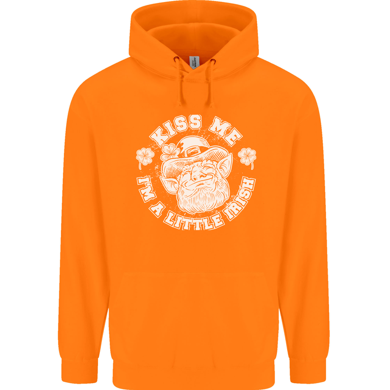 St Patricks Day Kiss Me Im a Little Bit Irish Childrens Kids Hoodie Orange