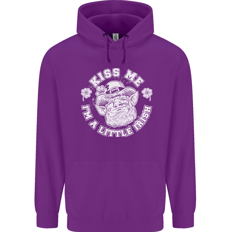 St Patricks Day Kiss Me Im a Little Bit Irish Childrens Kids Hoodie Purple
