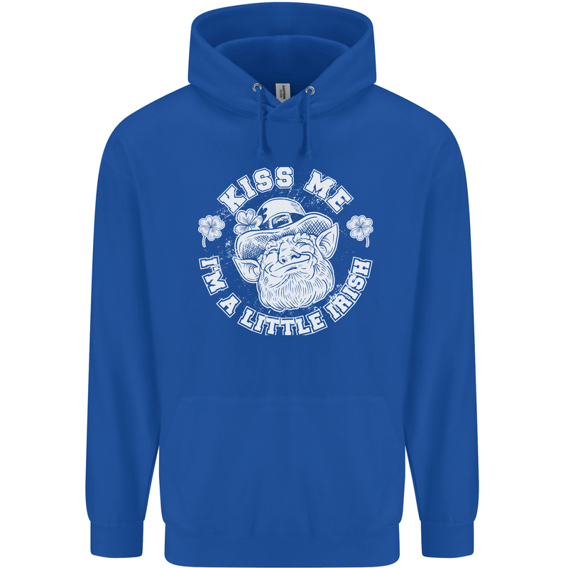 St Patricks Day Kiss Me Im a Little Bit Irish Childrens Kids Hoodie Royal Blue
