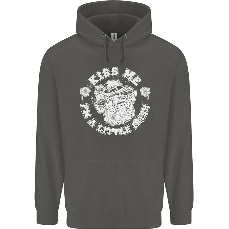 St Patricks Day Kiss Me Im a Little Bit Irish Childrens Kids Hoodie Storm Grey
