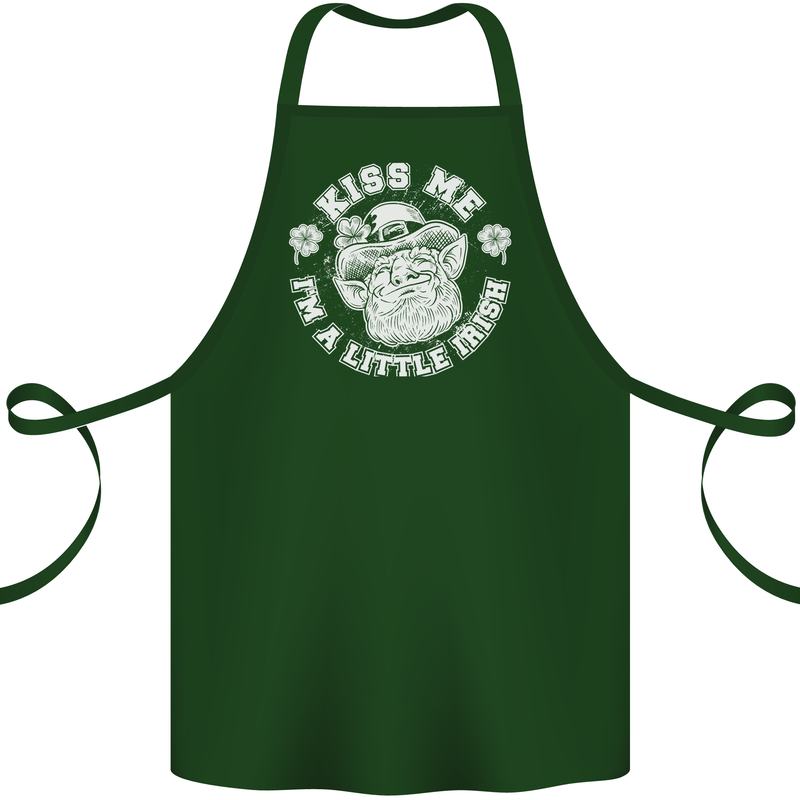 St Patricks Day Kiss Me Im a Little Bit Irish Cotton Apron 100% Organic Forest Green