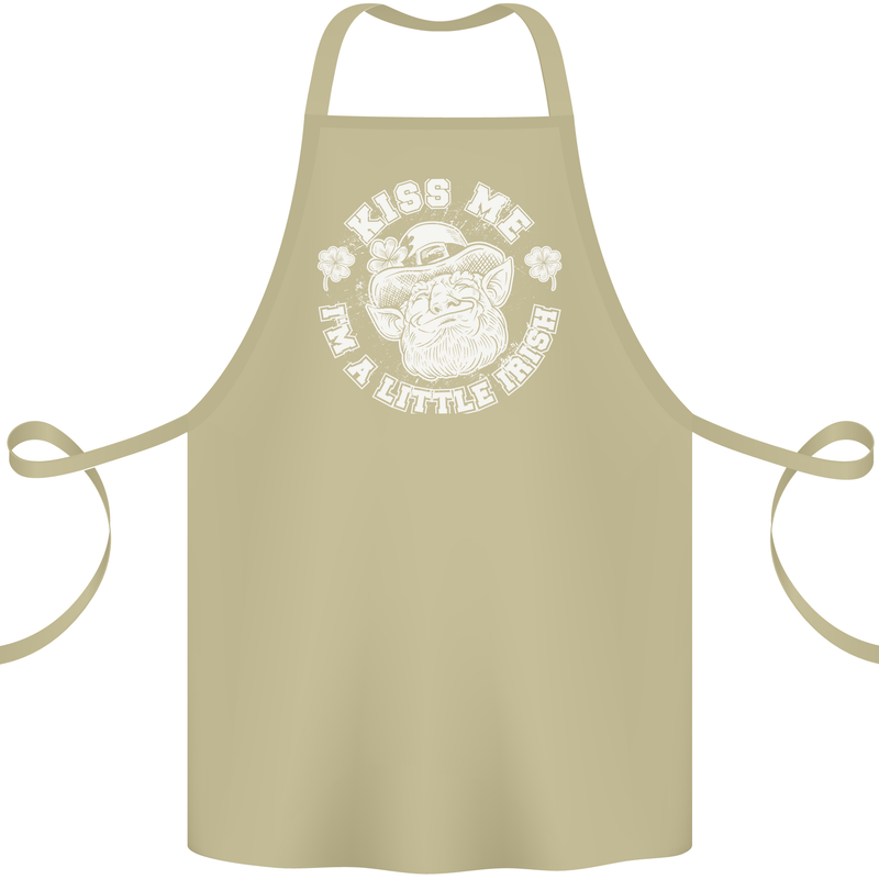 St Patricks Day Kiss Me Im a Little Bit Irish Cotton Apron 100% Organic Khaki