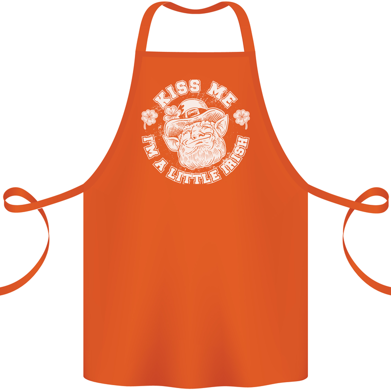 St Patricks Day Kiss Me Im a Little Bit Irish Cotton Apron 100% Organic Orange