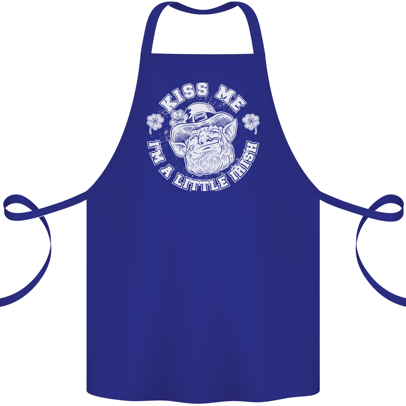 St Patricks Day Kiss Me Im a Little Bit Irish Cotton Apron 100% Organic Royal Blue