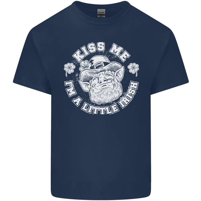 St Patricks Day Kiss Me Im a Little Bit Irish Kids T-Shirt Childrens Navy Blue